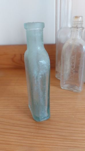 Fabulous Collection of Four Assorted Antique and Vintage Apothecary and Household Bottles in Clear Glass, Price for All Four, Not Splitting