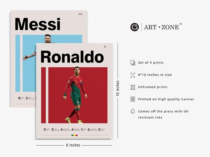 Soccer Posters 8x10 Inch Canvas Prints Unframed Set of 4 - Messi, Ronaldo, Mbape And Neymar Famous Football Superstar Poster Sports Decor for Boys Bedroom Wall Art