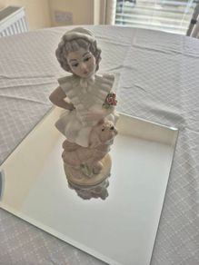 Vintage Tengra Spain Porcelain Figurine  Girl with Dog and Roses