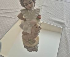 Vintage Tengra Spain Porcelain Figurine  Girl with Dog and Roses