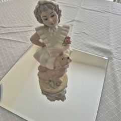 Vintage Tengra Spain Porcelain Figurine  Girl with Dog and Roses