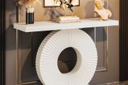 Modern White Console Table with Circular Base  Elegant Entryway Accent