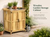 Wooden Garden Storage Cabinet with Stainless Steel Worktop and Shelves