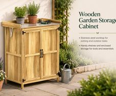 Wooden Garden Storage Cabinet with Stainless Steel Worktop and Shelves