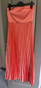 Womens Coral Pink Pleated Bandeau Midi Dress