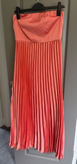 Womens Coral Pink Pleated Bandeau Midi Dress