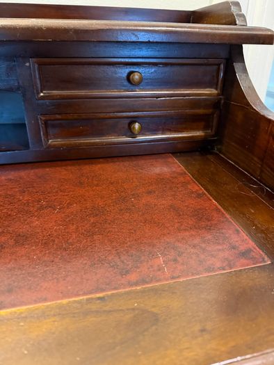 Mahogany Vintage Style Writing Desk, Red Leather top
