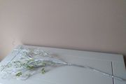 Silver Glitter Branch with Green Leaves