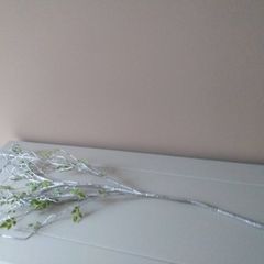 Silver Glitter Branch with Green Leaves