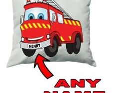 fire engine kids personalised cushion cover with any name
