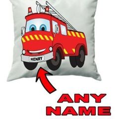 fire engine kids personalised cushion cover with any name