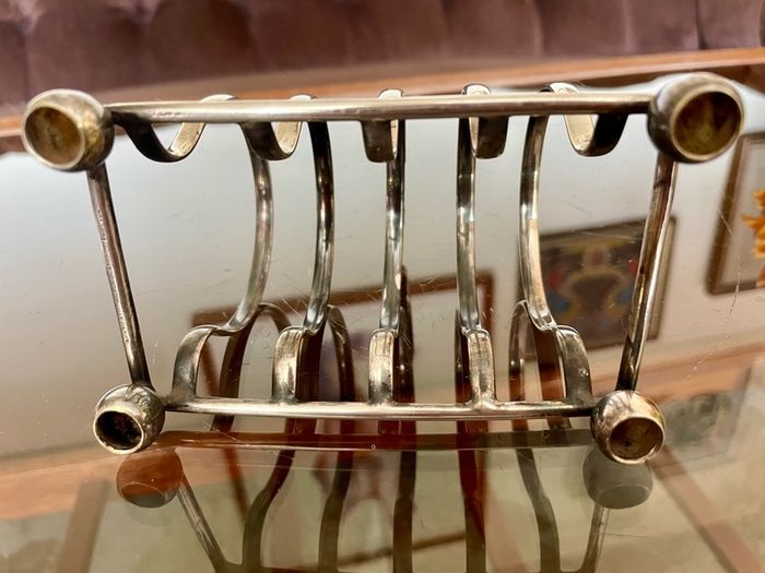 Antique Art Deco Silver Plated Toast Rack Made in England 4 Slice Rack Letter Rack Organiser Ball Feet