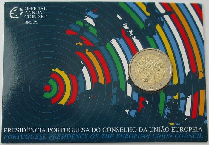 Portugal 2 Euro Commemorative Coin 2007 - Presidency of the Council of the EU BU. Blister Card.