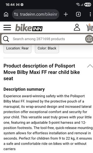 Polisport Move Bilby rear child bike seat
