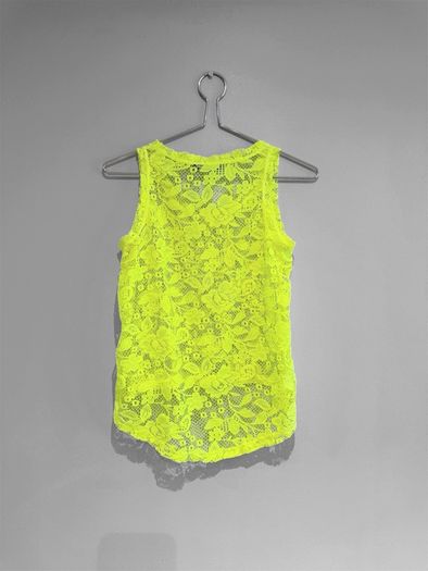 Pre Owned Primark Neon Yellow Floral Lace Tank Top