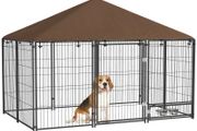 Outdoor Dog Kennel Puppy Play Pen with Canopy Garden Playpen Fence Crate Enclosure Cage Rotating Bowl 211 x 141 x 151 cm