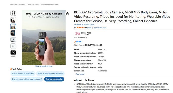 BOBLOV A26 Small Body Camera, 64GB Mini Body Cams, 6 Hrs Video Recording, Tripod Included for Monitoring, Wearable Video Camera for Service, Delivery Recording, Collect Evidence