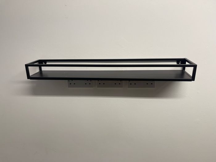 Black metal shelves