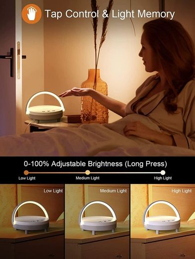 Lamps with Wireless Charger, Touch Lamp Bedside with Bluetooth Speaker, LED Night Light Dimmable Table Lamp for Bedroom Living Room as Phone Holder, Gift for Men Women Home Decor