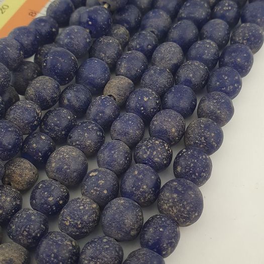 Antique African Style Cobalt Blue 9 -10mm Glass Beads Strands
