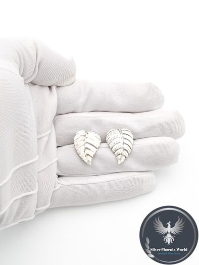Vintage 925 Sterling Silver Leaf Stud Earrings