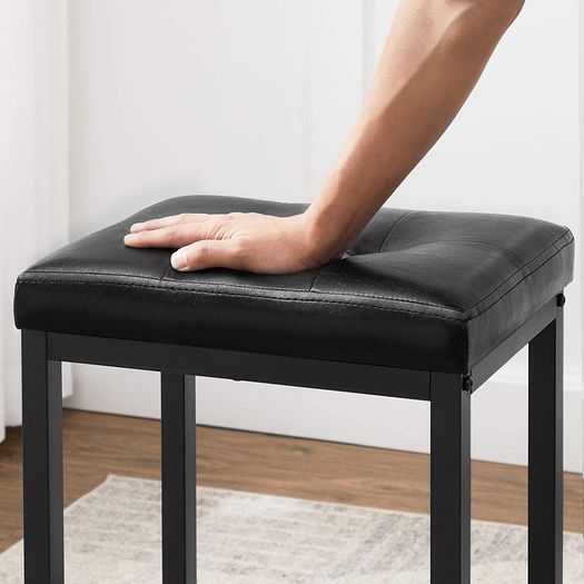 _Set of 2 Bar Stools 40 x 30 x 62 cm Backless PU Cover Easy Assembly Industrial Design Dining Kitchen Bar Stool Black Seat and Black Frame