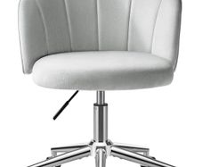 Vanity Chair for Dressing Table with Wheels, Boucle Chair for Bedroom, Swivel Armchair for Home, Height Adjustable&Easy Assembly, Grey