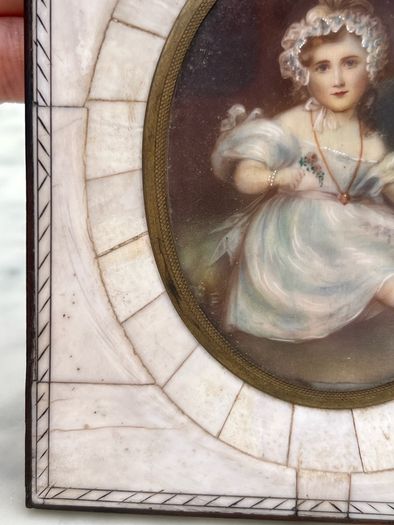 Antique miniature portrait of a lovely girl early 19th century