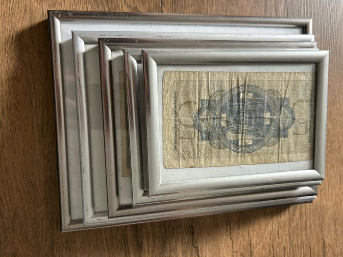 Set of 5 Vintage Banknotes in Frames  Historical Currency Display