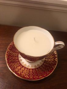 Vintage tea cup and saucer candle