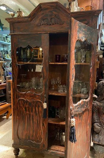 Vintage Teak Indonesian Glass Cabinet