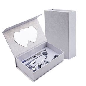 Eyelash Curler Set in Elegant Box with Mirror - Eyebrow Tweezers, Scissors - SILVER
