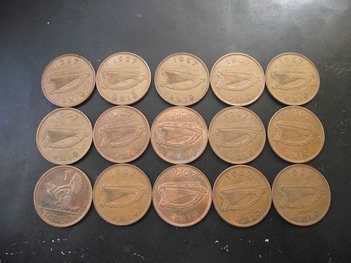 15 Irish coins x One Penny (1967) Nice condition