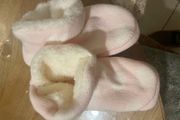 Brand new pink and white fleece lined polka dot slippers