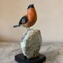 Hand-Carved Gemstone Bullfinch on Raw Amazonite Base Image 5