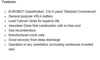 NP1.2-12 Back Up and Specialist Battery