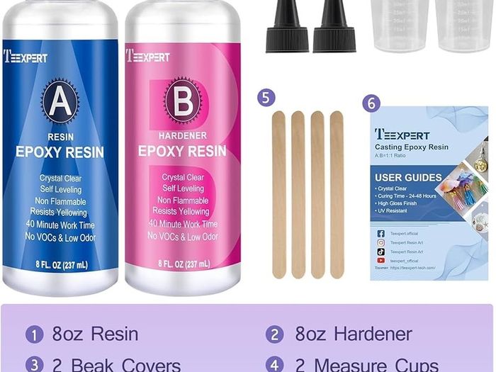Resin Crystal Clear Kit -16oz /474ml Casting Resin for Jewellery DIY Art Resin Coating Easy Cast Epoxy, with Instructions/Bonus Sticks/Graduated Cups/Beak Cover/Dropper/Gloves