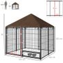 Outdoor Dog Kennel Puppy Play Pen with Canopy Garden Playpen Fence Crate Enclosure Cage Rotating Bowl 141 x 141 x 151 cm Image 2