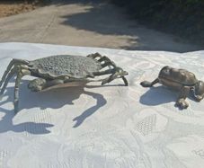 Midcentury Italian Crab and Frog Brass Ashtrays