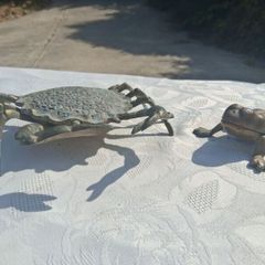 Midcentury Italian Crab and Frog Brass Ashtrays