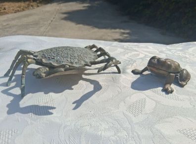 Midcentury Italian Crab and Frog Brass Ashtrays