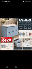 Deann 600 wall hung unit multiple colours