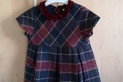 Zara BabyGirl Navy &amp; Wine Check Dress with velvet collar