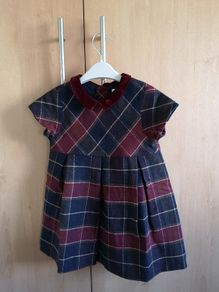 Zara BabyGirl Navy & Wine Check Dress with velvet collar