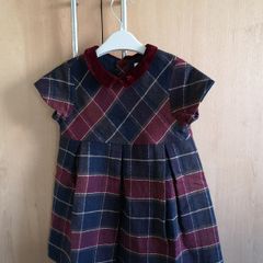 Zara BabyGirl Navy & Wine Check Dress with velvet collar