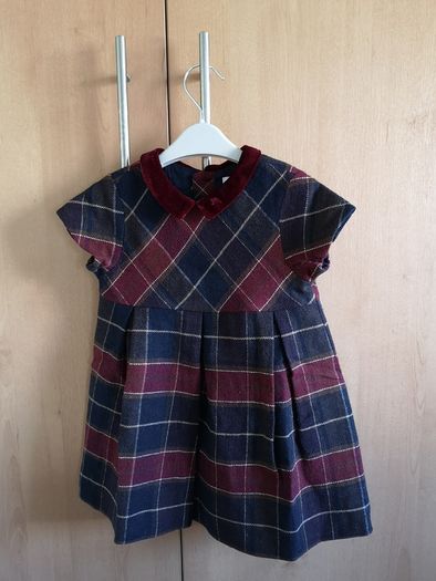 Zara BabyGirl Navy & Wine Check Dress with velvet collar