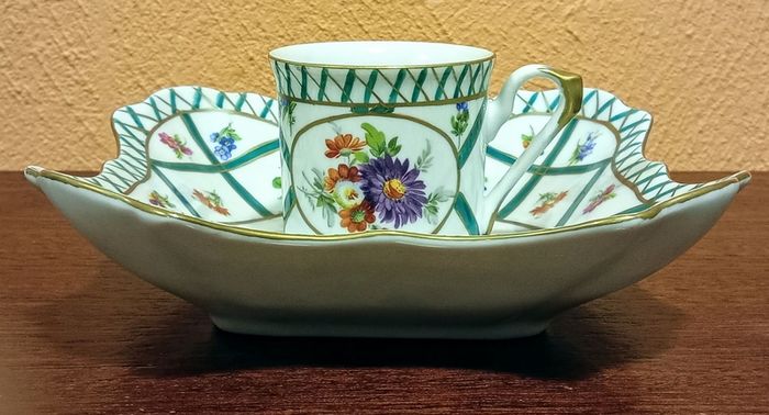 Vintage Paris Royal 'Green Garden' Square Plate and Demitasse Cup.