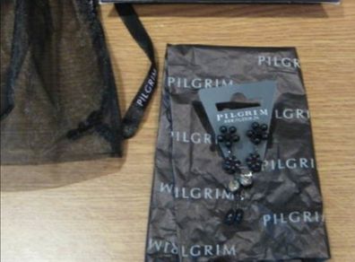 Ideal gift idea Pilgrim black flower design earrings with ruby red and crystal diamante detail