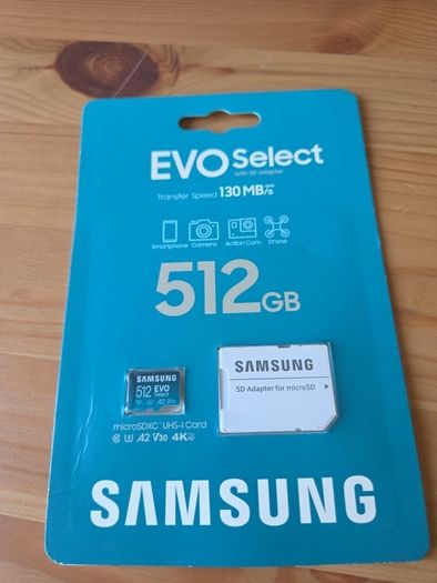 Genuine Samsung Evo Select MicroSD 512 GB + SD adapter