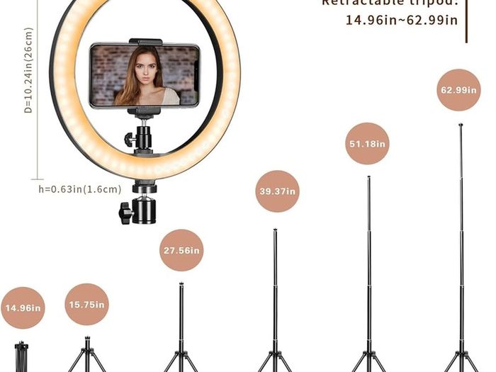 FREE SHIPPING Ring Light 10" with 67" Extended Tripod Stand & Phone Holder for YouTube Video, Camera Led Ring Light for Streaming, Makeup, Selfie Photography Compatible with iPhone Android